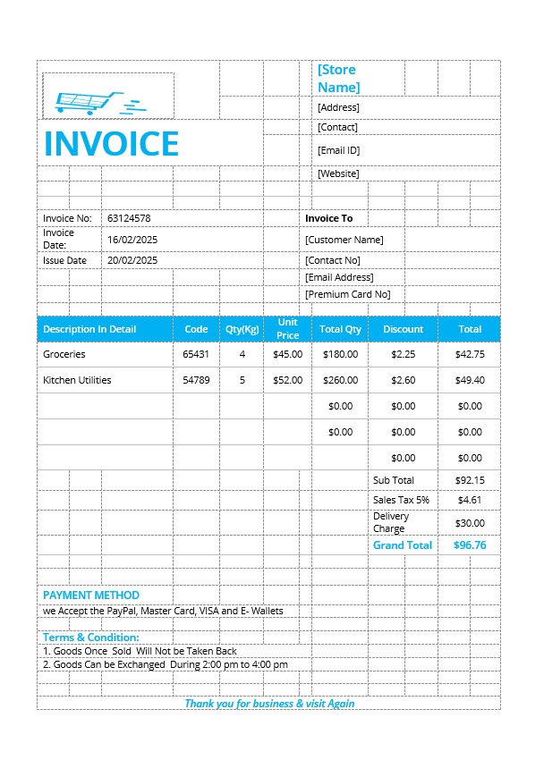 Retail Store Invoice Template PSD template
